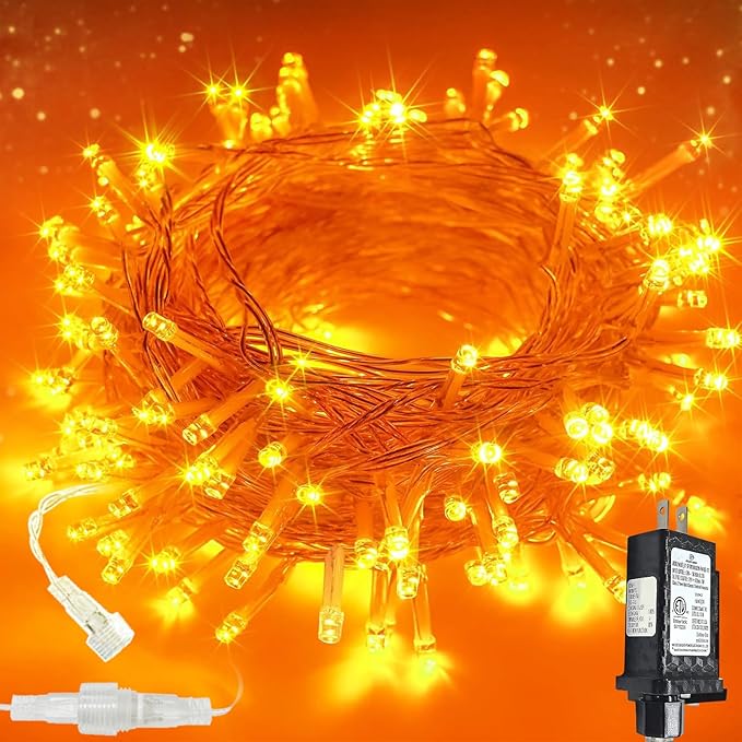 Upgraded Connectable 200 LED Christmas String Lights Outdoor Indoor, 66FT Orange Christmas Decorations Lights 13 Modes, Waterproof Twinkle Fairy Lights Plug in Clear Wire for Tree, Bedroom Decoration