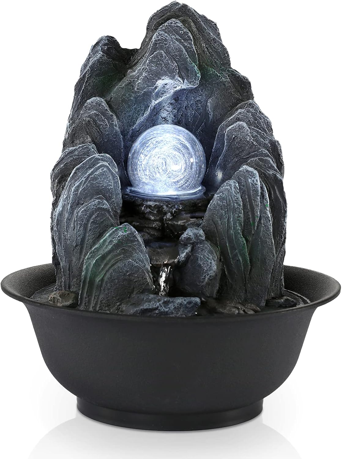 WICHEMI Water Fountains Indoor Waterfall Fountain Tabletop Fountain with LED Rolling Ball Stacked Rocks Indoor Water Feature Zen Meditation for Home and Office Indoor Spaces Decor (Style 19)
