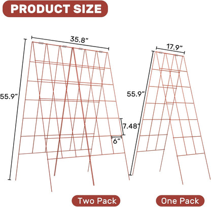 DOEWORKS Cucumber Trellis, 56" High Foldable A Frame Garden Trellis, 2 Pack, Plant Support for Climbing Cucumber, Beans, Tomatoes, Flowers, Red
