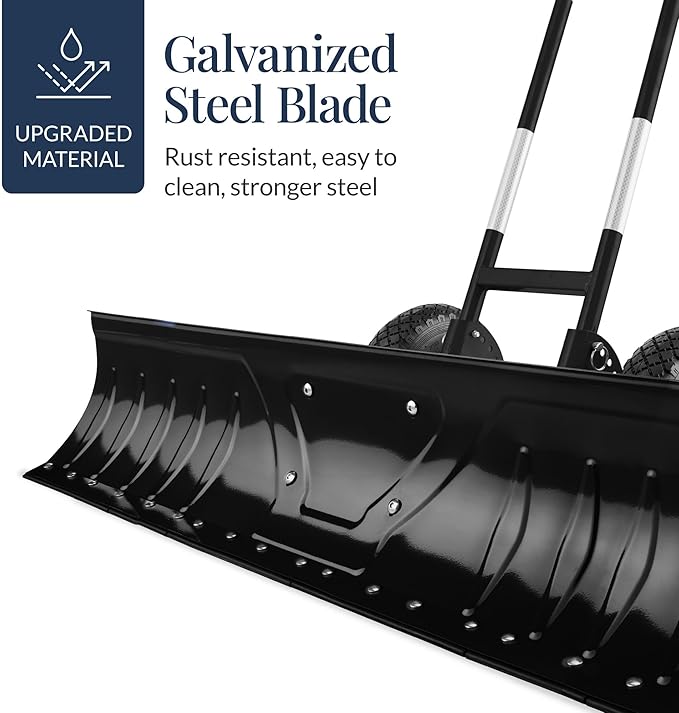 Best Choice Products 48in Heavy-Duty 2-Wheel Snow Pusher Hand Plow for Snow Removal w/Wheels, Adjustable Handle, Blade Angle - Black