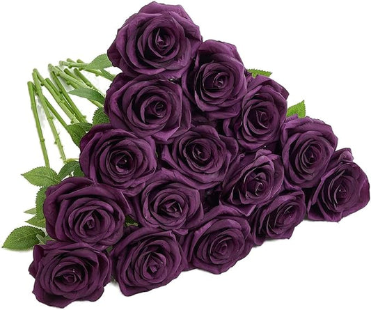 15pcs Fake Roses Artificial Silk Flowers Faux Rose Flower Long Stems Bouquet for Arrangement Wedding Centerpiece Party Home Kitchen Decor