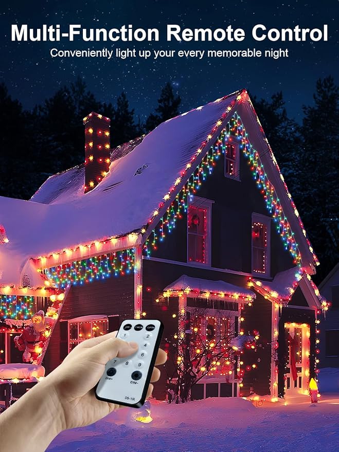 42FT Icicle Lights, Christmas Outdoor with 400LED 75 Drops, IP65 Waterproof Eaves Lights, 8 Modes, for Christmas Eaves Garden Room Decoration Multicolor