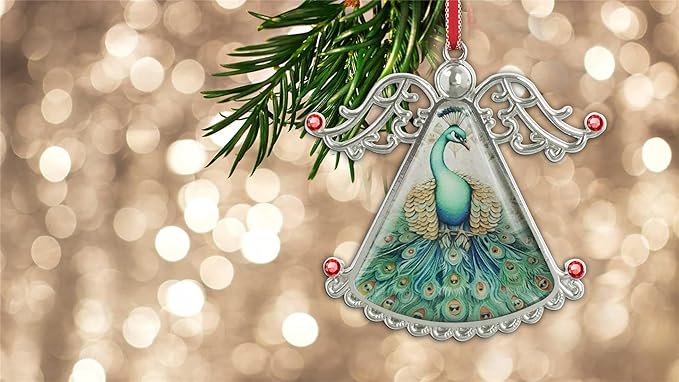 XUTAI Angel Christmas Tree Ornaments Peacock Feathers Christmas Ornament Glass Christmas Hanging Angel Glass Pendant for Holiday Decoration