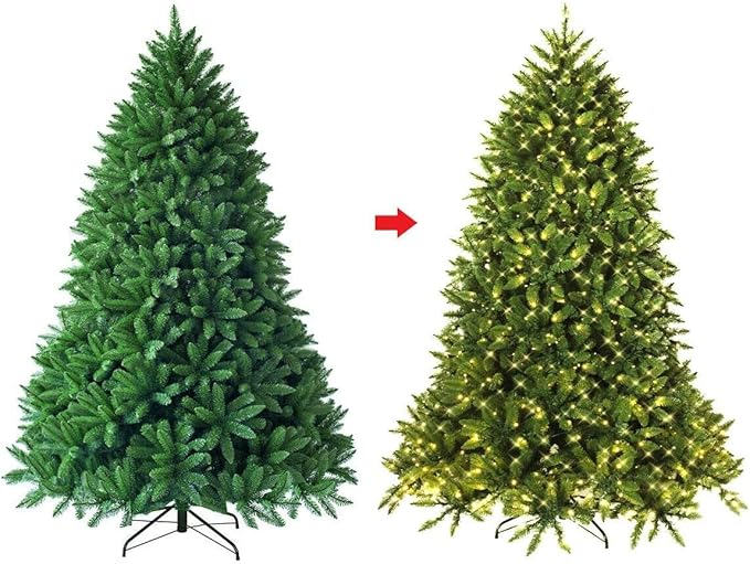 Goplus 5ft Pre-Lit Christmas Tree, Premium Hinged Artificial Fir Tree with 450 LED Lights, 600 Branch Tips and Metal Stand, Easy Assemble, Xmas Decor for Home Office