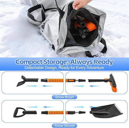 5-in-1 Ice Scrapers Snow Shovel Snow Brush Kit, 41" Ice Scrapers for Car Windshield with 180° Pivoting Brush Head & Squeegee, Extendable Aluminum Foam Grip for Cars, SUVs, Trucks - Orange