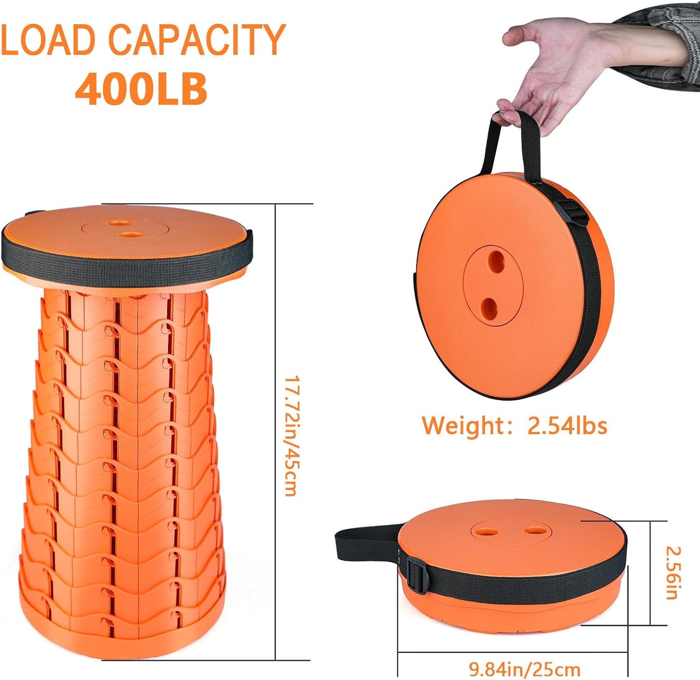 Boreeman Upgraded Folding Stool Lightweight Yet More Sturdy with Load Capacity 400lbs Portable Collapsible Stool for Camping Fishing Hiking BBQ (All Orange)