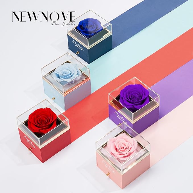 NEWNOVE Preserved Real Pink Rose with Angel Wings Necklace -Forever Flowers Gifts for Women Wife Girlfriend Mom and Grandma, Anniversary Birthday Gifts for Women