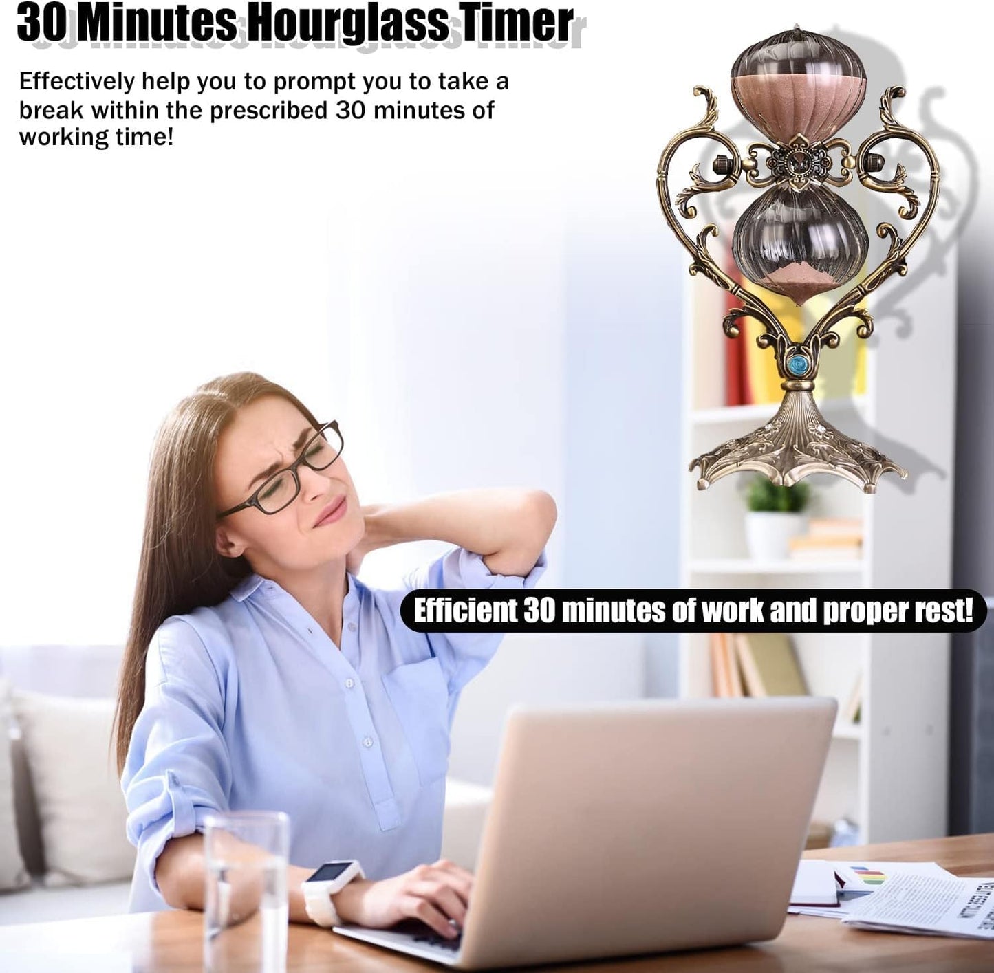 Sanduhr 30 Minuten,Hour Glass,Love Shape Metal Vintage Hourglass,Hourglass Decor,for Home Decoration Office Desk Wedding Party Decor Kitchen Timer (Pink Sand)