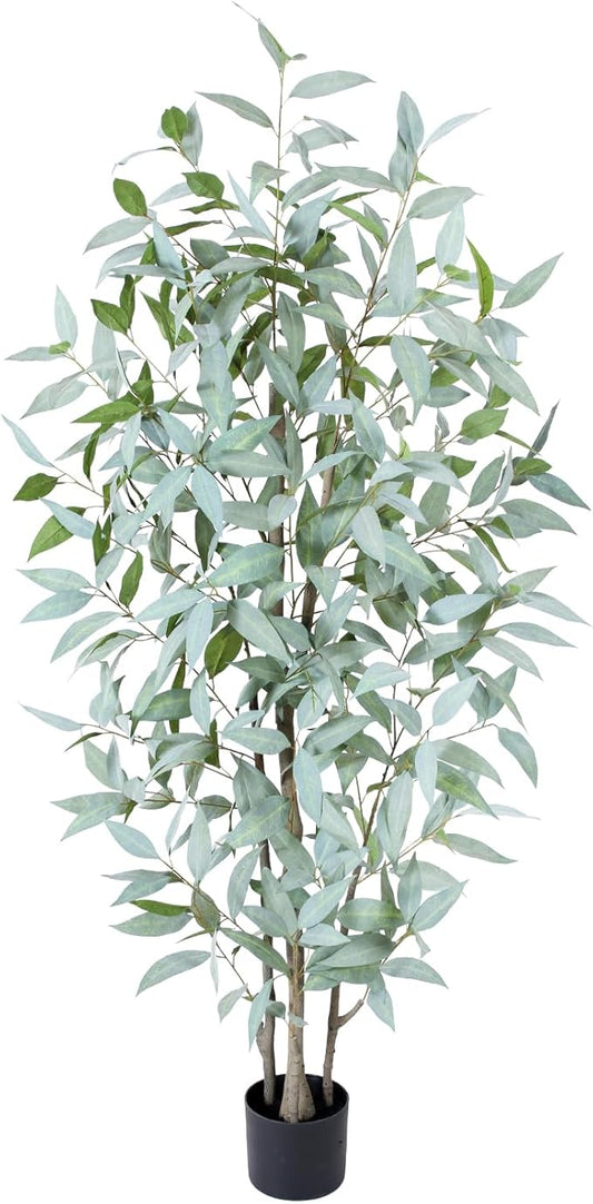 5FT Artificial Ficus Tree,Large Fake Plants with Pot,Faux Floor Plant with White Leave Fake,Artificial Plants Indoor for Home Office Decor