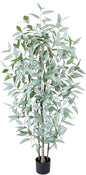 5FT Artificial Ficus Tree,Large Fake Plants with Pot,Faux Floor Plant with White Leave Fake,Artificial Plants Indoor for Home Office Decor