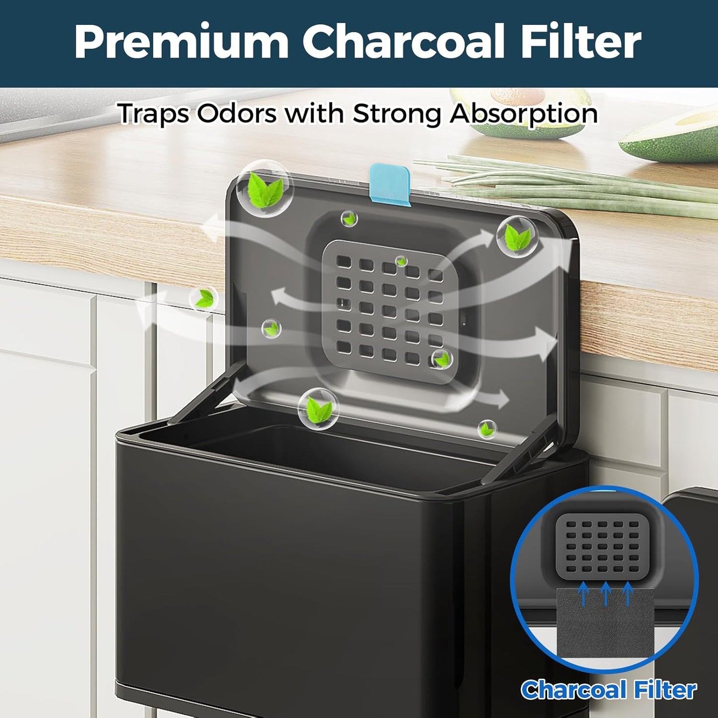 Stainless Steel Hanging Trash Can with Lid and Inner Bucket, 1 Gallon Kitchen Compost Bin for Counter Top, Under Sink or Wall Mount, Small Garbage Can for Cupboard/Bathroom/Bedroom/RV, Black