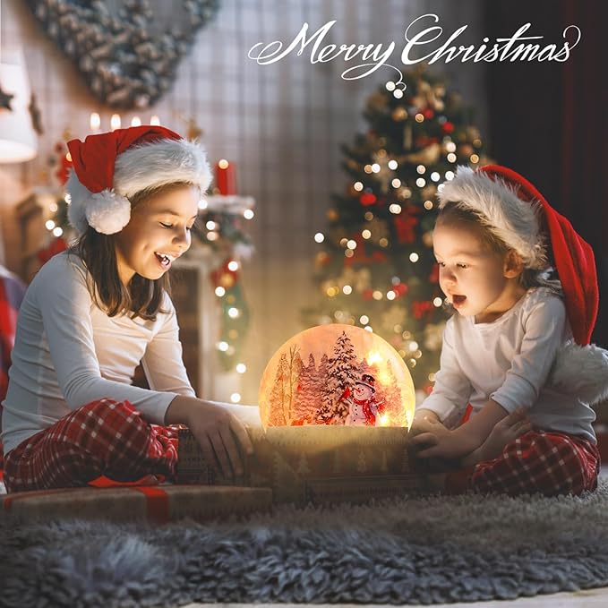 Wonder Solar Christmas Crackle Glass Ball Lights Snoman Decorations Indoor Crackle Glass LED Lighted Holiday Ball Lamp Night Lights for Christmas Holidays Seasonal Decor Lighting Decorations Indoor