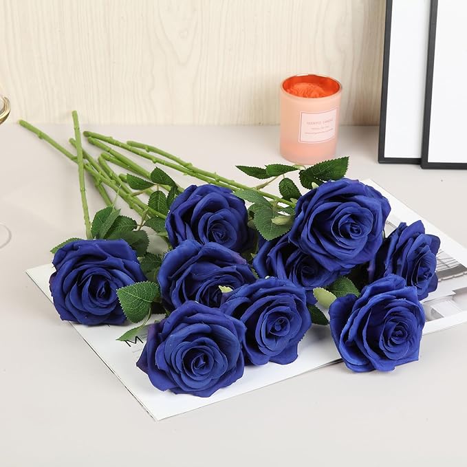 15pcs Fake Roses Artificial Silk Flowers Faux Rose Flower Long Stems Bouquet for Arrangement Wedding Centerpiece Party Home Kitchen Decor