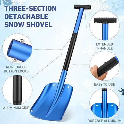 Gisafai 1 Pcs 34'' Detachable Emergency Snow Shovel for Car Aluminum Extendable Collapsible Snow Shovel Emergency Car Cleaning Equipment Suitable for Truck SUV Van Camp Outdoor (Blue)