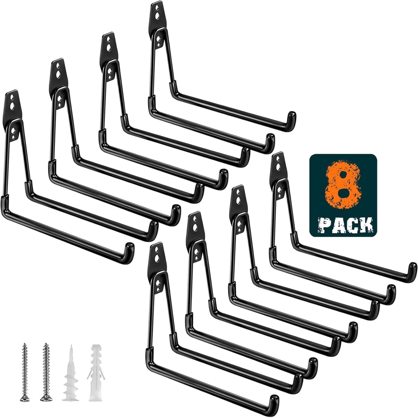 Heavy Duty Garage Hooks 8 Pack, 7.7 inch U Shaped Long Hanger, Wall Mounted Storage System, Power and Garden Tool Organizer, for Hanging Ladders, Bikes, Hose, Bulk Items and More
