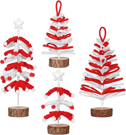 Super Holiday 4PCS Small Christmas Tree, Artificial Mini Tabletop Tree Christmas Decorations, for Wedding Holiday Indoor Xmas Party Decor, Red, White