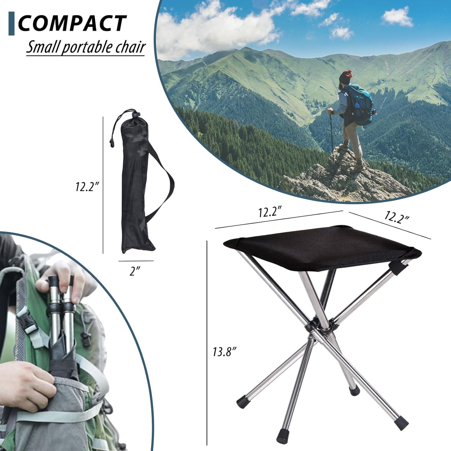 Camping Stool,Small Folding Chair,13.8" Lightweight Folding Stool Compact Backpacking Stool with Carry Bag