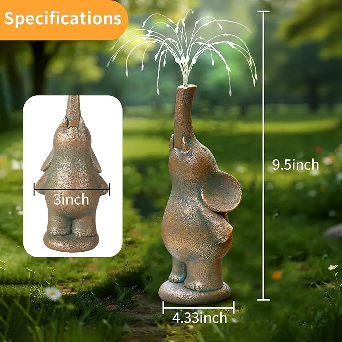 Elephant Statue Outdoor Solar Lights Garden Sculpture, 60 LED Chips Birthday Gift Women,Mothers,and Elders. Ornamental Piece for Balconies, Gardens, patios, courtyards, and lawns