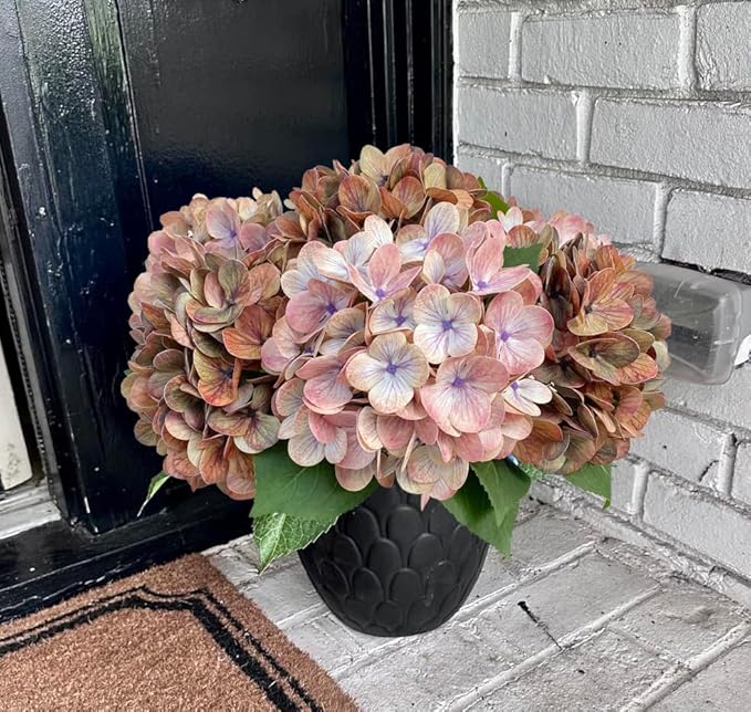 4PCS Latex Faux Real Touch Hydrangea Artificial Flowers，23 inch Fall Brown Fake Silk Hydrangeas，Soft Hydrangeas with Long Stems & Leaves - Mix Fall