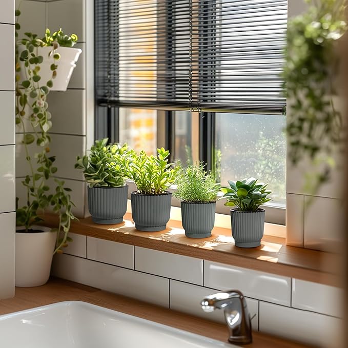 T4U 4.5 Inch Plant Pots Self Watering, 6 Pack African Violet Pots, Small Plant Pots for Plants, Small Indoor Plant Pot, Self Watering Planter for African Violet, Succulents (6 Pack 4.5" Pots, Gray)