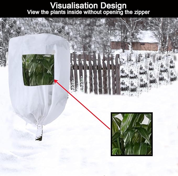 CMINGJ Plant Frost Protection Covers with Viewing Window, 47.2" x 70.8", 2 Pack, Reusable Drawstring Tree Cover, Winter Tree Blanket with Zipper for Outdoor Plants, Frost Protection Cloths(2 Pack)