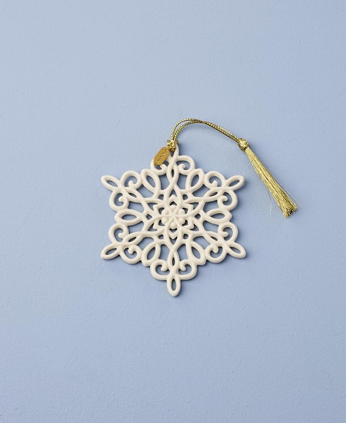 Lenox Ornament, 2025 Snow Fantasies Snowflake Ornament, Made from Porcelain with A Gold Cord for Hanging, Christmas Tree Decoration, Winter Tree Decor, Beautiful Snowflake Design (Cream, 1 Piece)