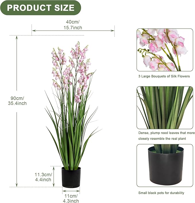 Fake Plants Home Decor Fake Flowers Artificial Plants Outdoor Tall Grass Plant Artificial Pampas Grass Decor Artificial Plants Indoor Fake Grass Living Room Decor Artificial Grass 36" 2PCS（Pink）