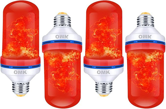 OMK Flame Light Bulb Christmas Decor (4 Pack) Red Color Led Flickering Fire Simulated Lamps 3W Energy Efficient Fire Lights for Indoor Outdoor Holiday Decoration Gifts