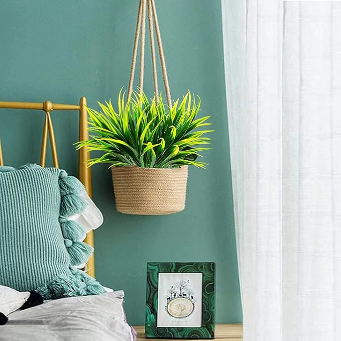 16 Pcs Outdoor Fake Plants UV Resistant Artificial Tall Grass Plants Faux Tropical Flowers Bushes Fall Winter Summer Planters Yard Patio Front Porch Décor Plastic Greenery Shrubs Decoration