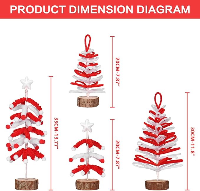 Super Holiday 4PCS Small Christmas Tree, Artificial Mini Tabletop Tree Christmas Decorations, for Wedding Holiday Indoor Xmas Party Decor, Red, White