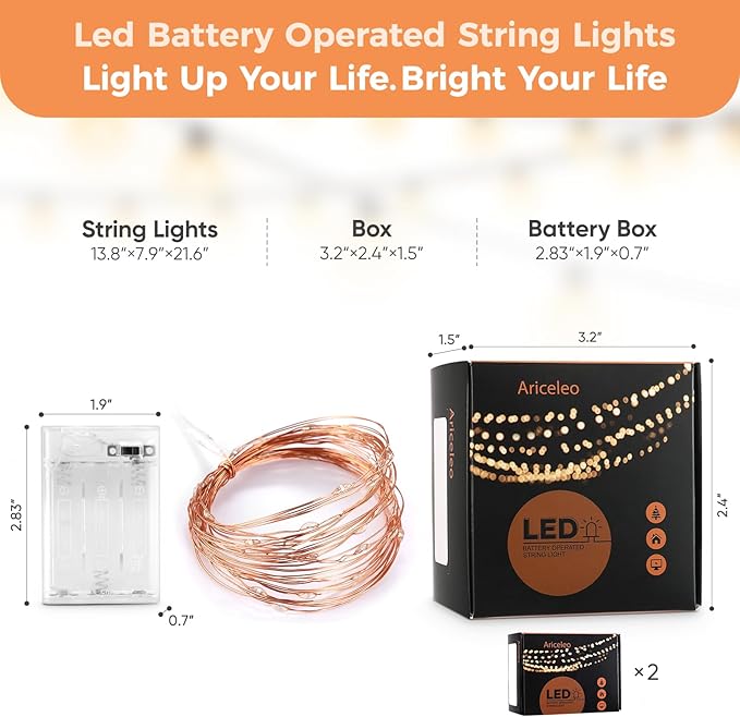 2 Pack 16.4ft Battery Operated String Lights with Timer, Blue with Synchronized Twinkle Mode, Fairy Lights Battery Powered, 50 LEDs, Idea for Christmas Bedroom Party Wedding