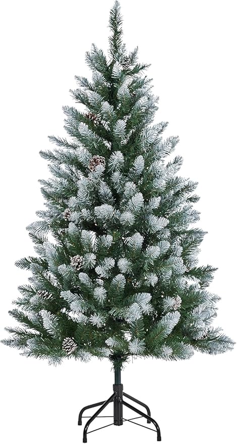 GarveeHome 4.5ft Christmas Tree Pre-lit Holiday Decoration, Skinny Décor LED Lights, Metal Stand,Xmas Tree for Room, Bedroom, Apartment, Outdoor Porch, Office