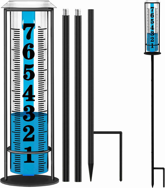 Rain Gauge outdoor, Upgraded Accurate Rain Gauges Outdoors best rated, Thickened Transparent Plastic Rain Measure Gauge for Yard, Adjustable Height Large Rain Measuring Tool for Garden, Easy to Read