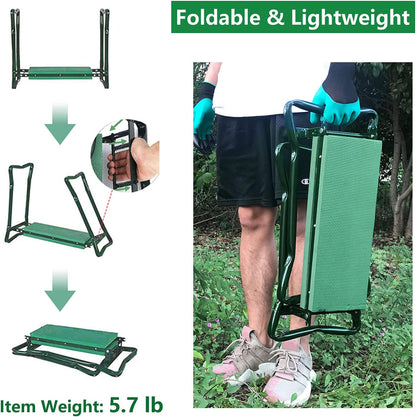 BESTHLS Garden Kneeler and Seat - Heavy Duty Folding Stool with Thick Pad, 2 Tool Pouches, 330 lbs Capacity - Knee & Back Support, Perfect for Seniors, Women, Men