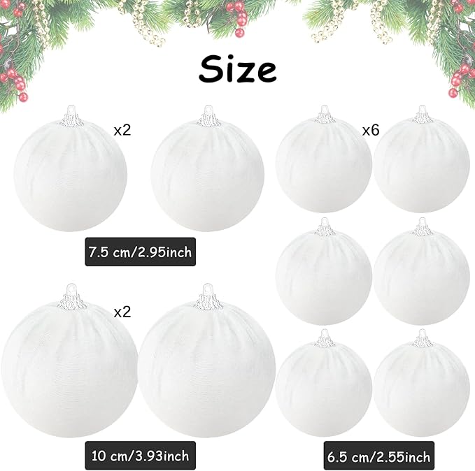 Gresorth 10 Pcs White Velvet Christmas Ball Ornaments White Ornament for Christmas Tree Fabric Hanging Balls Decor Home Fireplace