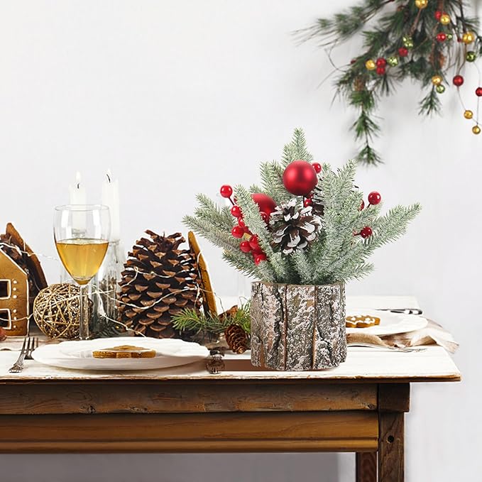 Super Holiday Small Winter Christmas Tree, Artificial Mini Tabletop Christmas Tree Decorations with Christmas Ball Ornaments, for Home Party Thankgivings Christmas Decor, Indoor.