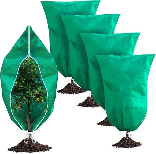Phopich 4 Pack Plant Covers Freeze Protection, 32''W x 48''H 2.5oz/yd² Winter Tree Frost Blankets Frost Cloths Protectors Bag Cover with Zipper Drawstring for Outdoor Plants Shrub Fruit Trees Potted