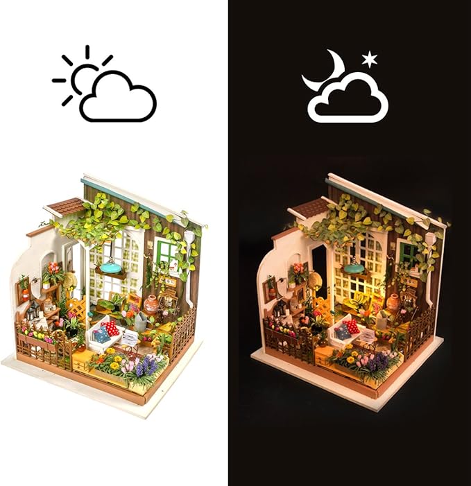ROBOTIME DIY Miniature Dollhouse Kit Garden House with Furniture Sets Best Birthday Gifts for Adults