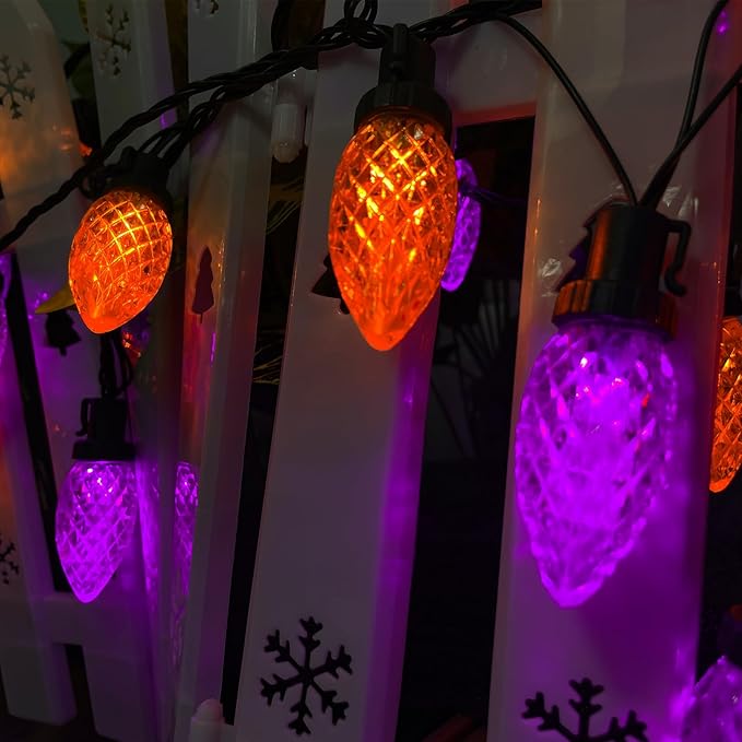 KAQ 2PK 100LED Orange and Purple C9 Halloween Lights Waterproof Indoor Outdoor, Extendable 98FT String Lights Plug in with 13 Lighting Modes, Halloween Decorations for Party Patio, Outside Yard Decor
