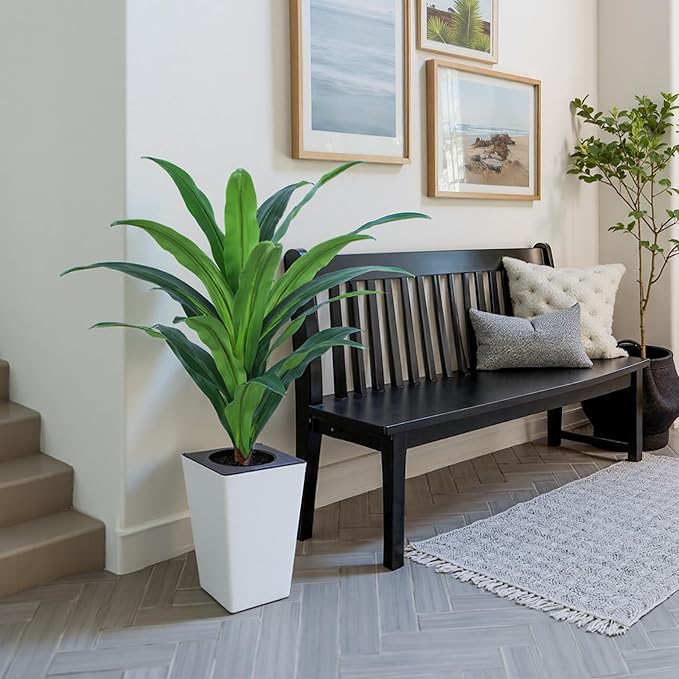 2 Pack Artificial Dracaena Tree with White Tall Planter 4FT-Tall Potted Faux Plants Indoor -Fake Floor Plant for Home Office Living Room Outdoor