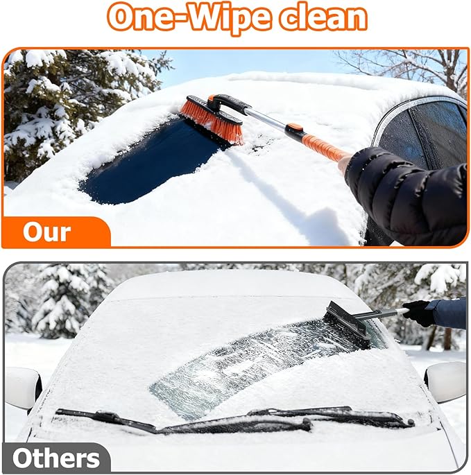 [2025 Upgrade Extendable Car Snow Brush and Ice Scraper [3-in-1] Clean Snow, Ice and Frost, 45''Adjustable Length with 360° Rotating Brush Head, Suitable for All Cars-Medium