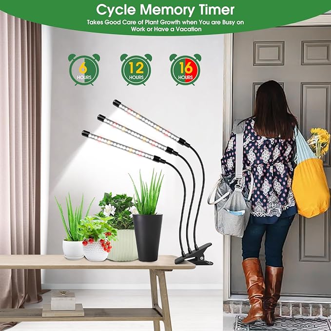 wolezek Grow Lights for Indoor Plants, 2 Pack 6000K Full Spectrum Plant Lights Indoor, White LED Plant Growing Lamp with Auto ON & Off Timer 6/12/16H, 3 Modes, 5-Level Dimmable Brightness