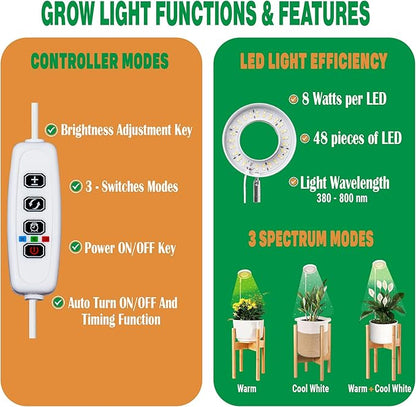 ZPirates Wood Plant Stand with Built-in Grow Lights - Extendable to Fit Small-Large Single Planter Pot - Auto Timer, Dimmable - (Pot and Plant Not Included)
