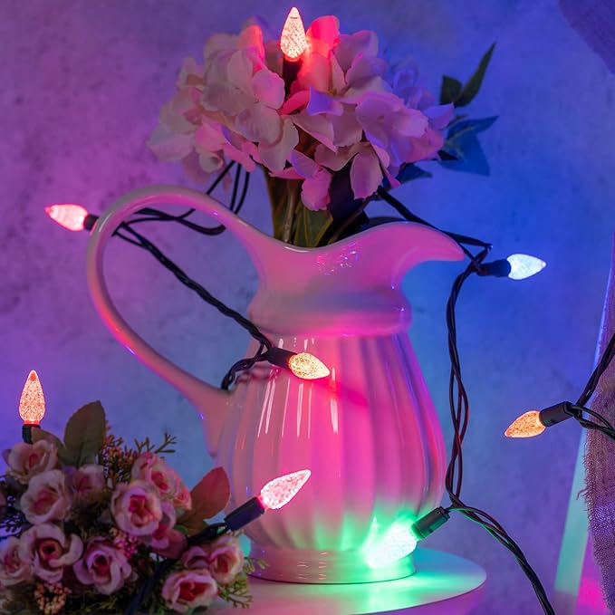 YULETIME Multicolor One-Piece C6 Strawberry Christmas Lights 140 Count 71 Feet, 2 Sets 70 LED 35.5 ft High Waterproof UL Certified String Light (Multicolor)