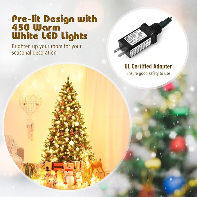 Happygrill 6.5 Feet Christmas Tree with Sturdy Metal Stand Artificial Xmas Tree with Pine Cones Red Berries