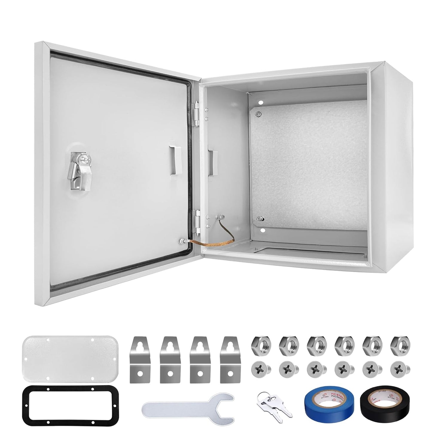 Outdoor Electrical Box 12 x 12 x 8''D NEMA 4X Enclosure Steel Box, Waterproof & Dustproof Outdoor/Indoor Lockable Electrical Junction Box, with Mounting Plate
