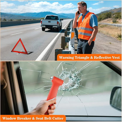 Car Emergency Kit with Jumper Starter and Air Compressor, Roadside Emergency Tool Kit for Truck Venicle Auto, Men Women Winter Travel Road Side Safety Essential Survival Bag with First Aid Kit