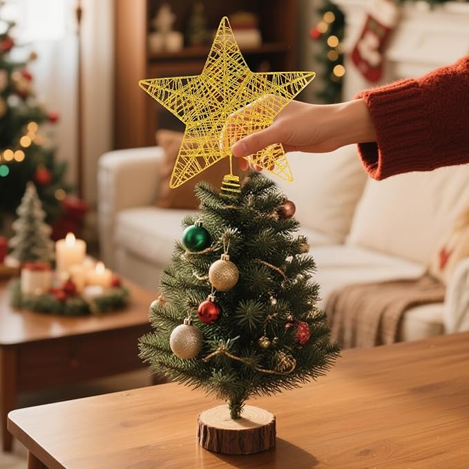 Christmas Tree Topper, 10" Glittering Xmas Star Treetop for Holiday Indoor Ornament Christmas Tree Decoration(Gold)