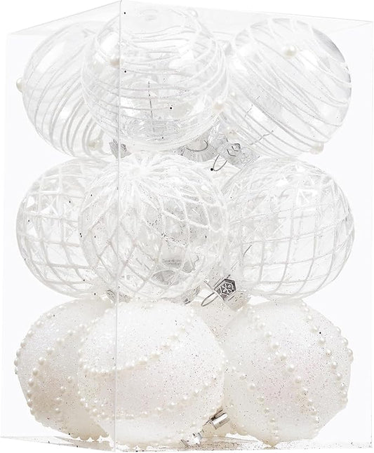 12CT Christmas Ball Ornaments White Shatterproof Clear Large Plastic Christmas Tree Decoration, Delicate Hanging Ornaments for Xmas Party, Wedding, Holiday and Home Décor(70mm/2.76")