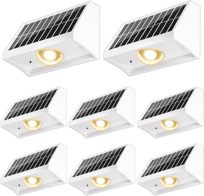 Solar Fence Lights Outdoor Waterproof High Brightness LED Spot Lens Deck Lights 7 Mode Warm & Cool White RGB Solar Powered Wall Lighting Decor for Outside Patio Step Backyard Railing - 8 Pack(White)